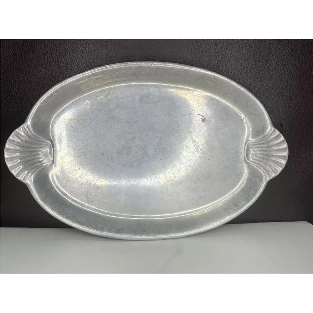Wilton Armetale Large Pewter Platter Scallop Handles MCM Serving tray vintage